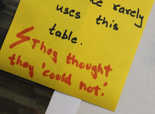 A post it showing table