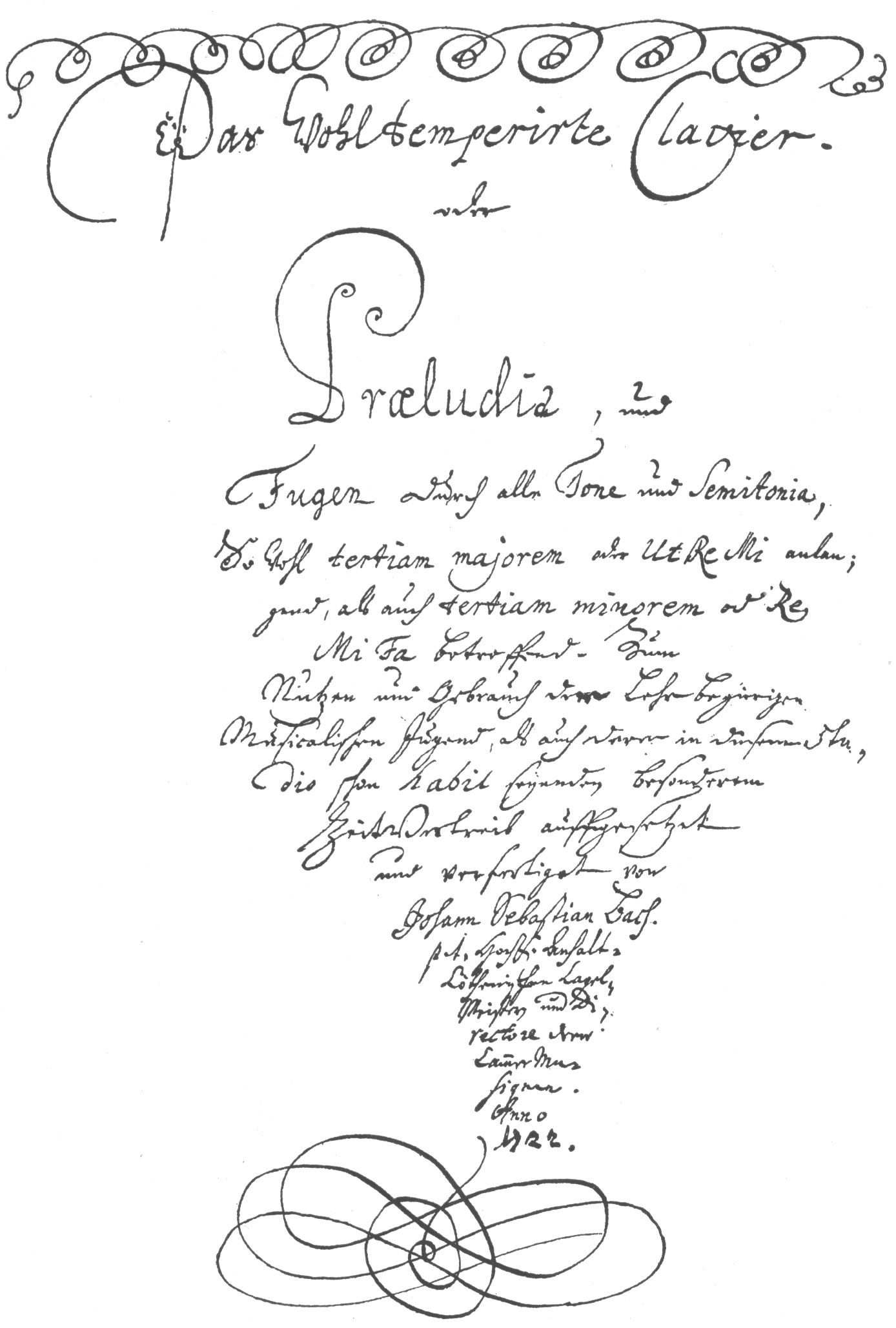 Bach's title page, 1722, from Grove Dictionary 1911