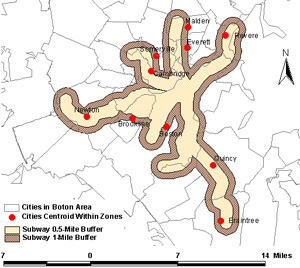 Cities Centroid Within Subway Buffer Zones