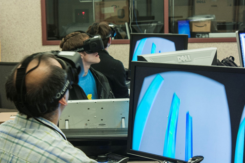 Figure 2: Several participants using a portable VR system (Oculus Rift).