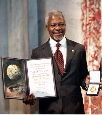 Kofi Annan accepting the 2001 Nobel Peace Prize