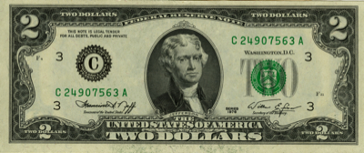 Thomas Jefferson on the US 2 Dollar Bill