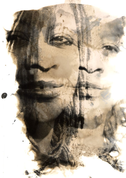 image of a woman's face, doubled, emerging as if out of water. Photographer: Lisa Steichmann