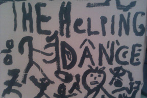 the helping dance logo: handpainted sign by Neil Marcus