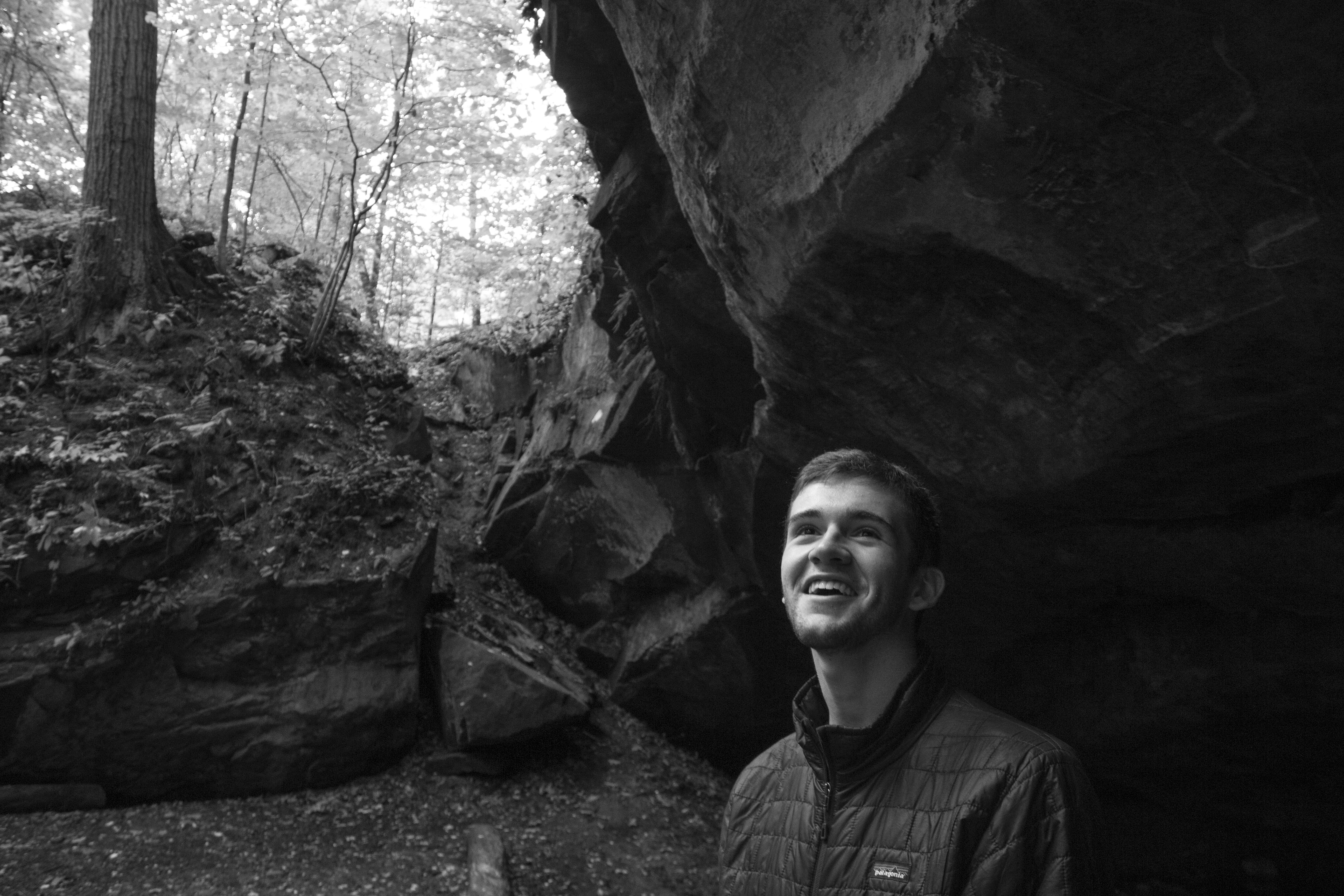 Grayson Buning in a cave during a hike in Cuyahoga Valley National Park.