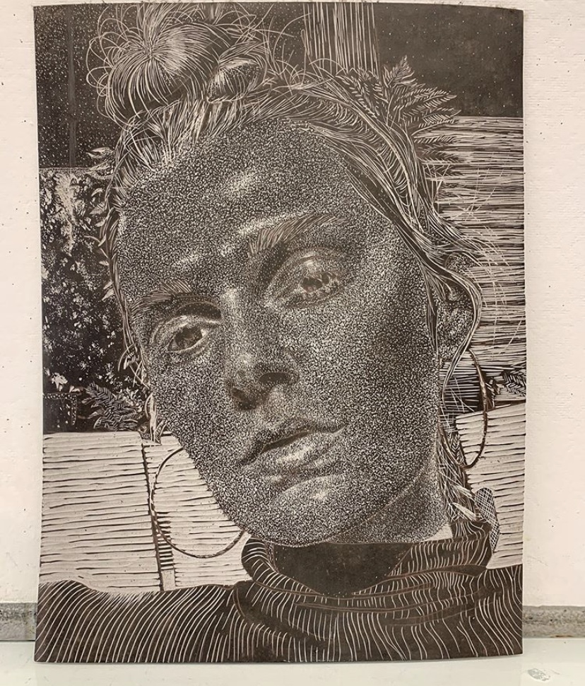 Linoleum self portrait.